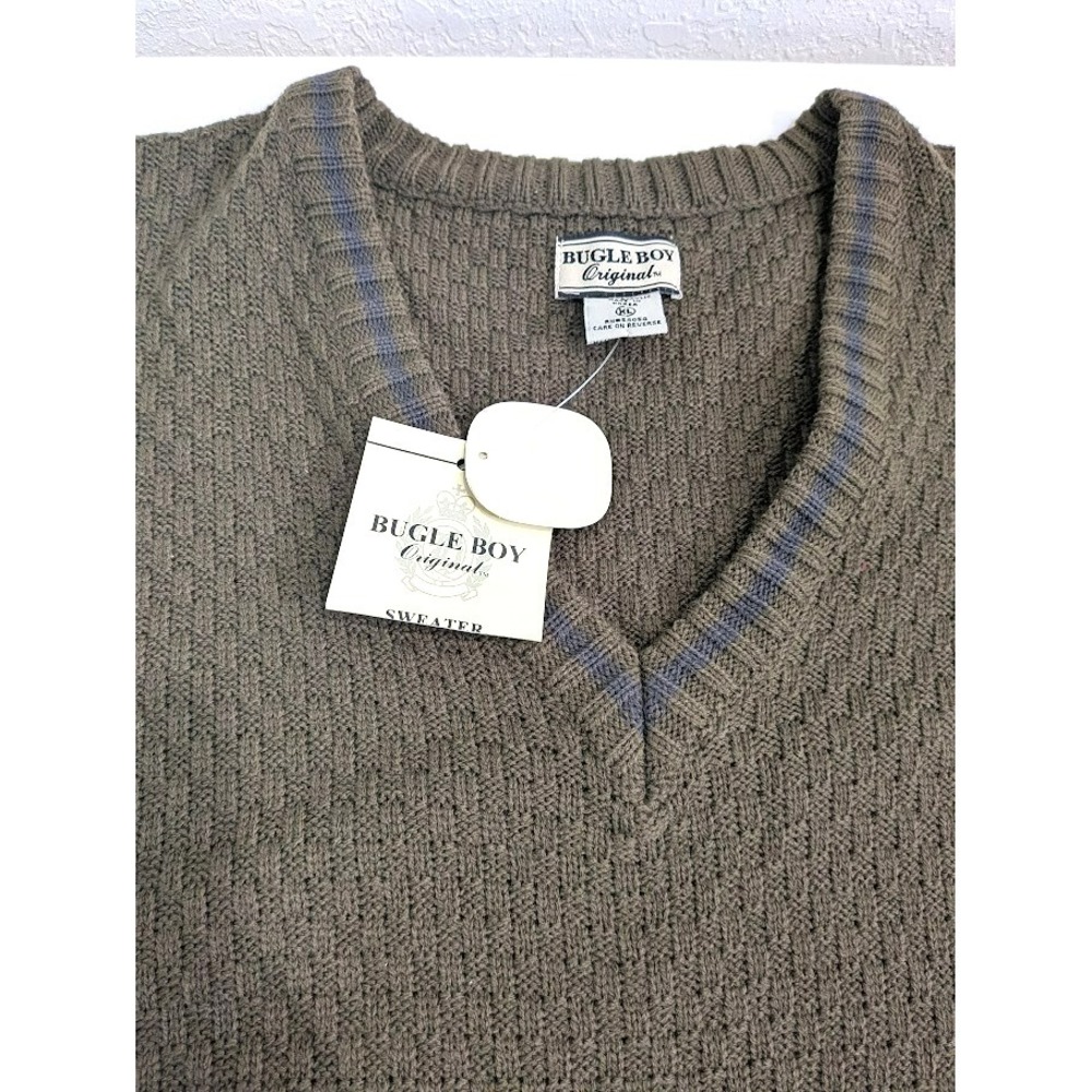 Vintage Bugle Boy Sweater Vest NEW Men's XL Olive Green 80s 90s Preppy Grandpa